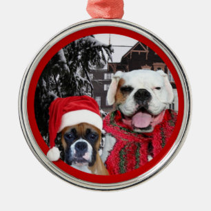 Christmas boxer dogs premium round ornament