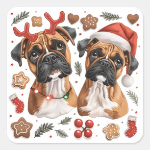 Christmas Boxer Dogs Square Sticker
