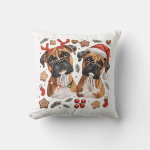 Christmas Boxer Dogs Throw Pillow