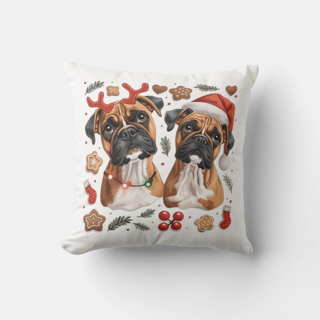 Christmas Boxer Dogs Throw Pillow (Front)