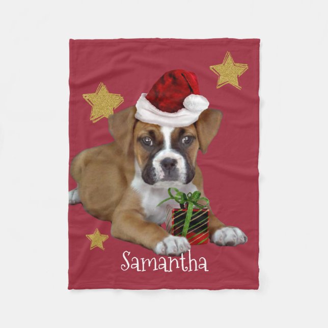 Christmas Boxer persoanlized dog fleece blanket (Front)
