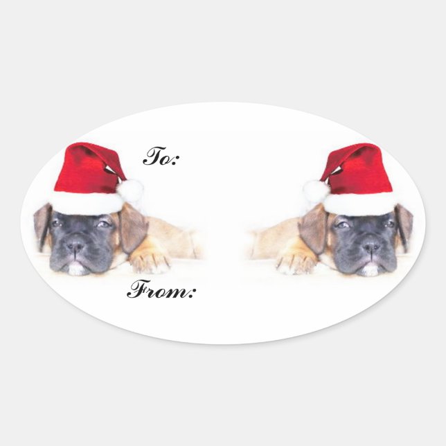 Christmas boxer puppies gift tag sticker (Front)