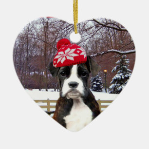 Christmas Boxer puppy dog Ceramic Ornament