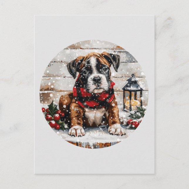 Christmas Boxer Puppy Postcard (Front)