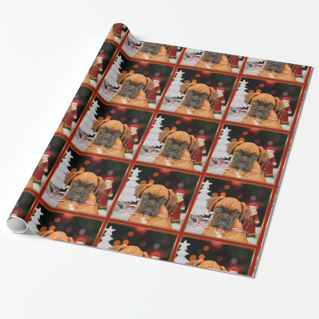 Christmas boxer puppy wrapping paper (Unrolled)