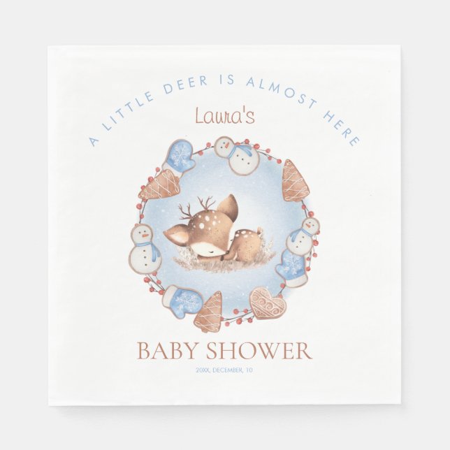 Christmas Boy Baby Shower Blue Deer Paper Napkins (Front)