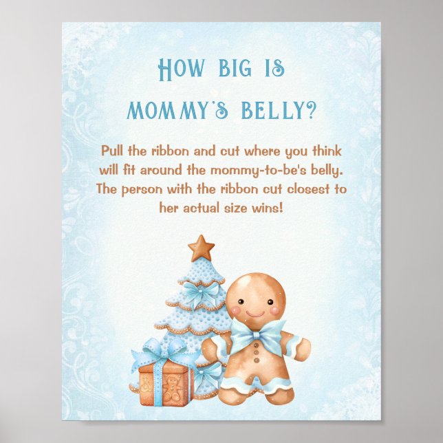 Christmas Boy Baby Shower How Big Is Mommy's Belly Poster (Front)