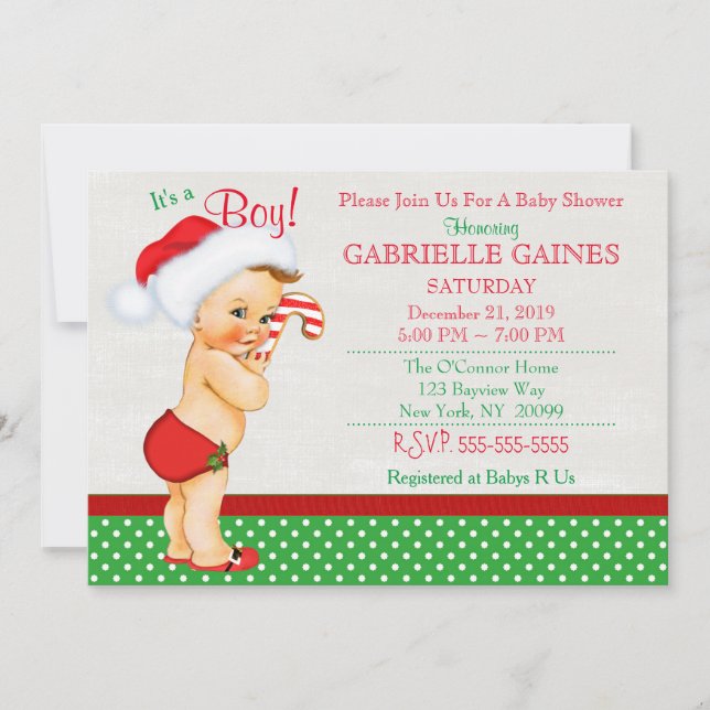 Christmas Boy Baby Shower Invitation Personalized (Front)