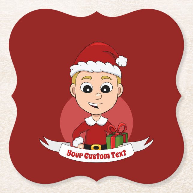 Christmas boy cartoon paper coaster (Front)