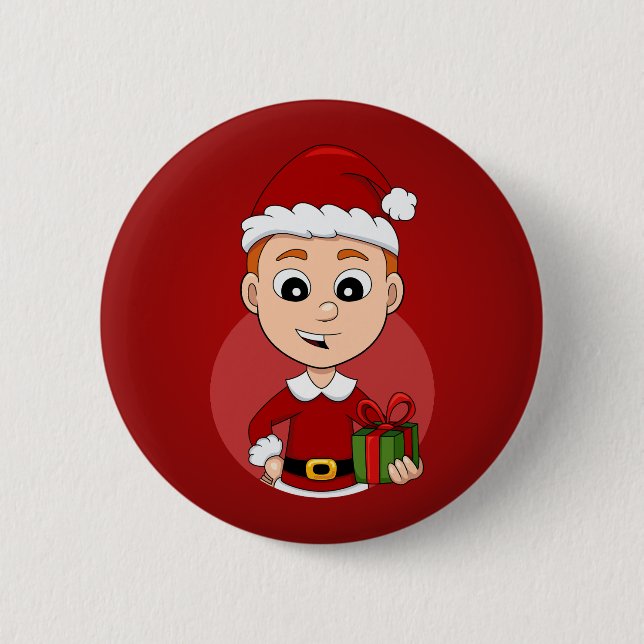 Christmas boy cartoon pinback button (Front)