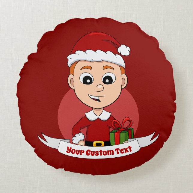Christmas boy cartoon round pillow (Front)