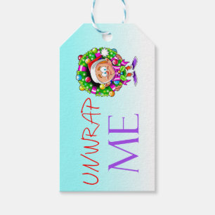 Christmas Boy with Wreath Unwrap Me Gift Tag