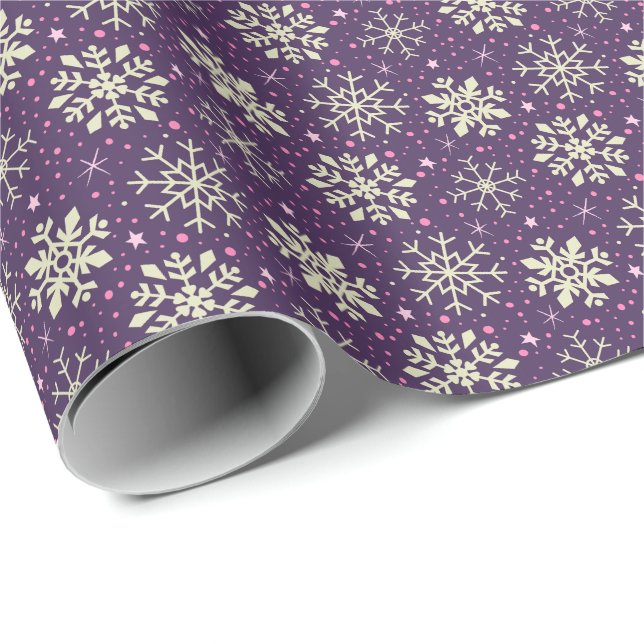 Christmas Boysenberry Purple Snowflake Pattern Wrapping Paper (Roll Corner)