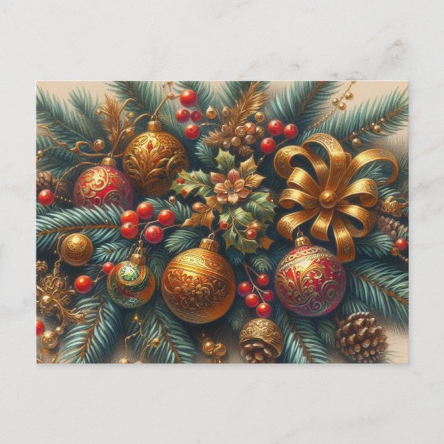 Christmas Branch with Red Balls Postcard (Front)