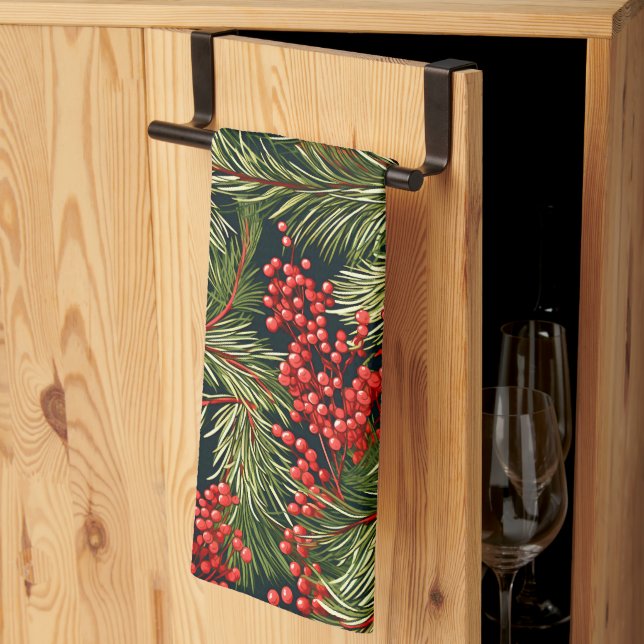 Christmas Branches and Berries Kitchen Towel (Thirds Fold)
