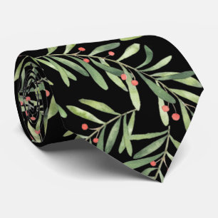 Christmas Branches and Berries on Black Tie