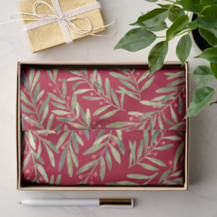 Christmas Branches and Berries on Red Tissue Paper