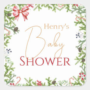 Christmas Branches Baby Shower Gender Neutral  Square Sticker