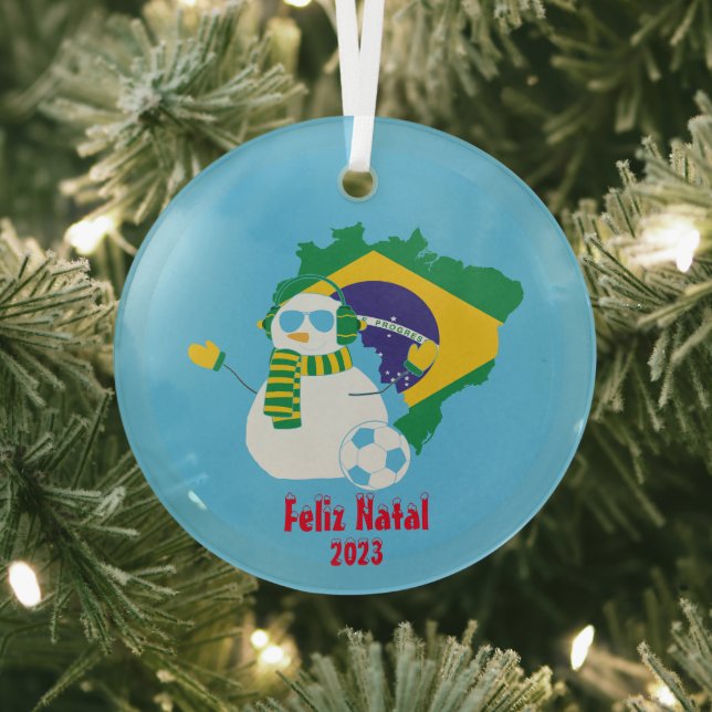 Christmas Brazilian Portuguese Snowman Glass Ornament (Insitu)