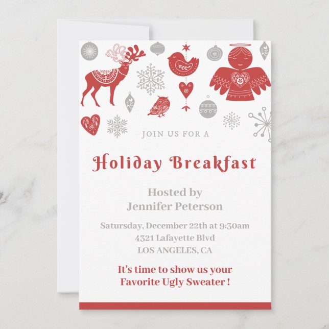 Christmas Breakfast Invitation Classic Nordic Grey (Front)