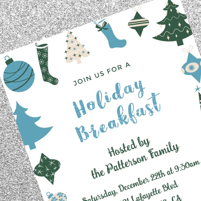 Christmas Breakfast Invitation Cute green blue (Creator Uploaded)