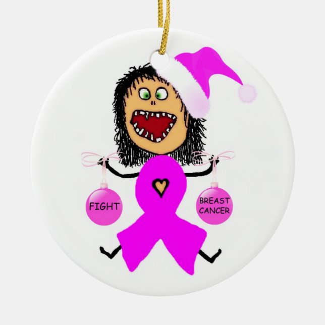 Christmas Breast Cancer Fight Ceramic Ornament (Front)