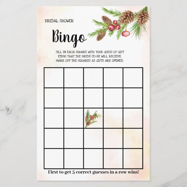 Christmas Bridal Shower Bingo Game Card (Front)
