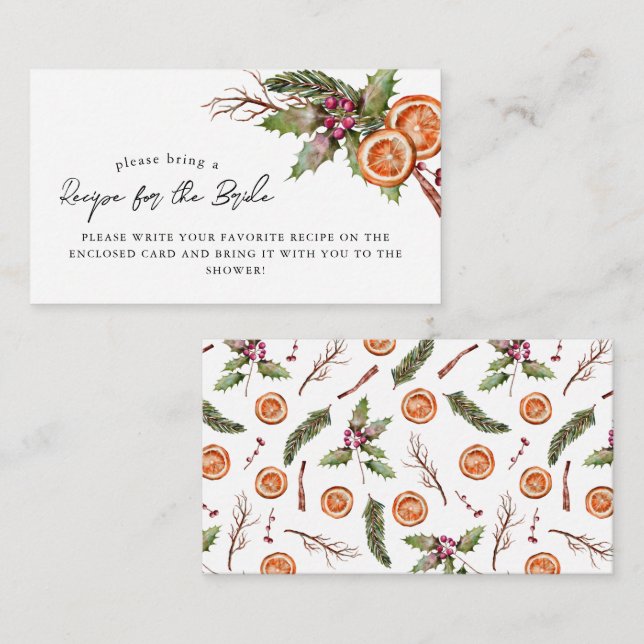 Christmas Bridal Shower Recipe Request   Enclosure Card (Front/Back)