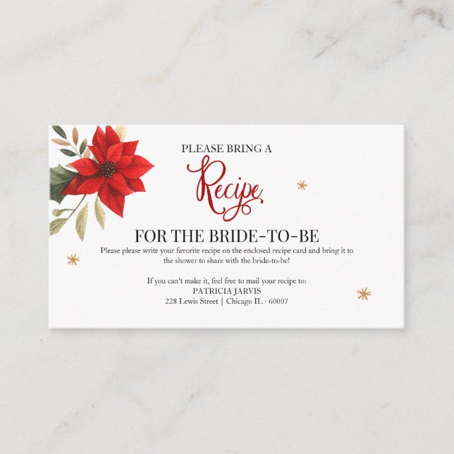 Christmas Bridal Shower Recipe Request  Enclosure Card (Front)