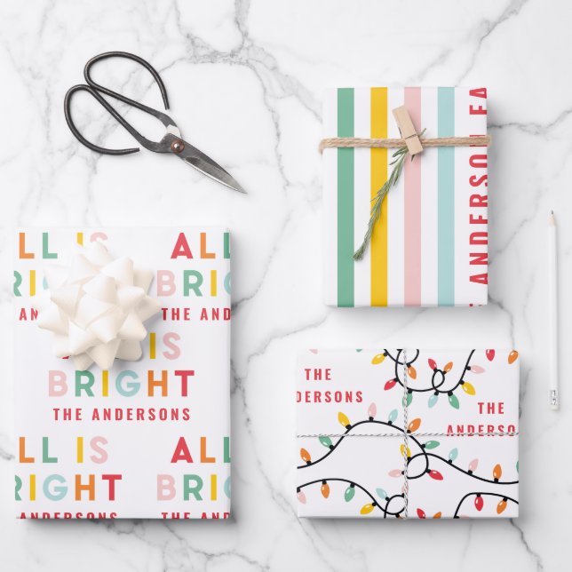 Christmas bright colourful fun modern green holida wrapping paper sheet (Front)