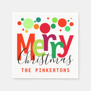 Christmas Bright Dots Modern Typography Monogram Napkin