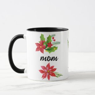 Christmas Bright Holly Black Script Mom Black Mug