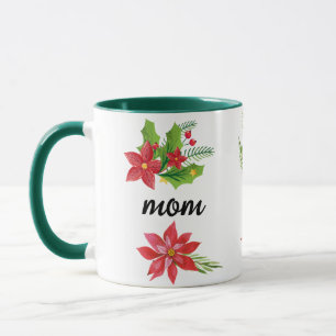 Christmas Bright Holly Black Script Mom Green Mug
