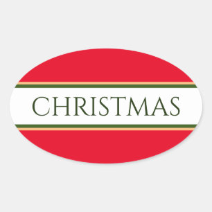 CHRISTMAS Bright Red Green White Racing Stripes Oval Sticker
