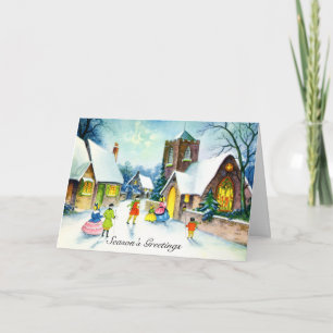 Christmas Bright Snowy Holiday Towns People Card
