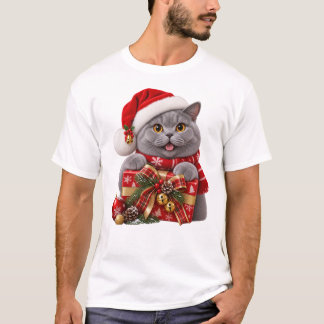 Christmas British Shorthair With Santa Hat T-Shirt