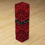 Christmas Brocade Dark Red with Text Band Wine Box<br><div class="desc">Festive and elegant  holiday gift box feature floral brocade pattern in red on black background. Add personalized greeting to customizable text band</div>