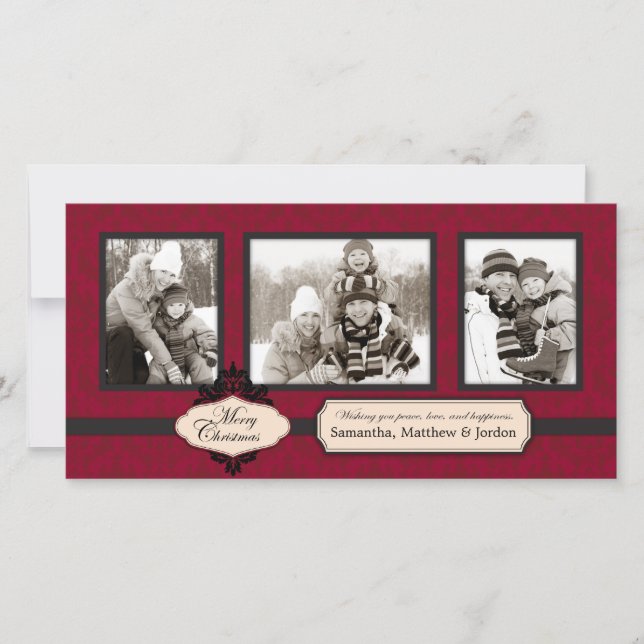 Christmas Brocade Red Photo Card (Front)