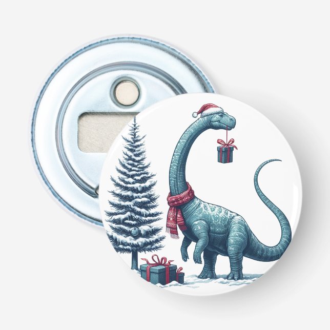 Christmas Brontosaurus dinosaur Bottle Opener (Front)