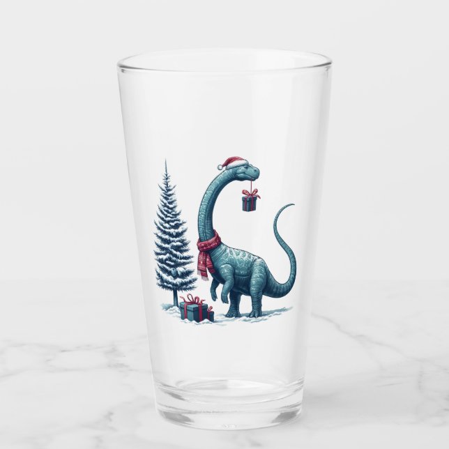 Christmas Brontosaurus dinosaur Glass (Front)