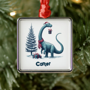 Christmas Brontosaurus dinosaur Metal Ornament