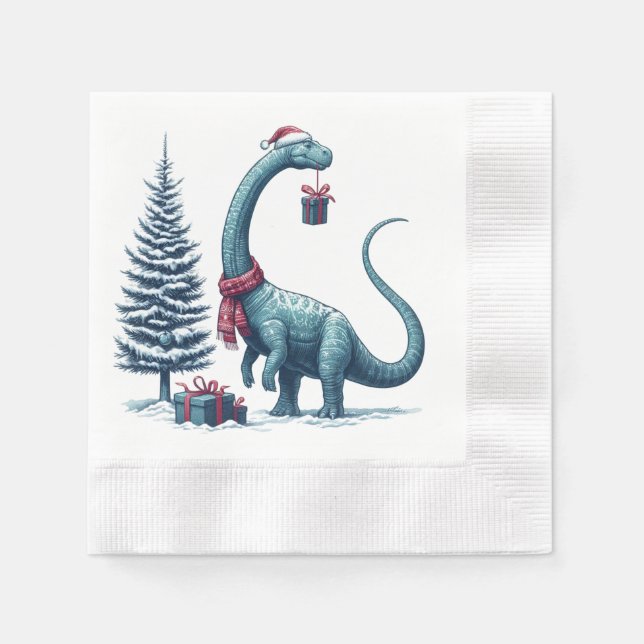 Christmas Brontosaurus dinosaur Napkin (Front)