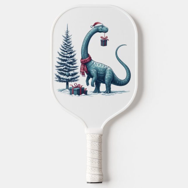 Christmas Brontosaurus dinosaur Pickleball Paddle (Front)