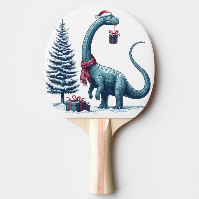 Christmas Brontosaurus dinosaur Ping Pong Paddle (Front)