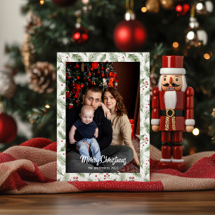 Christmas Brown Floral Watercolor  Merry Christmas Holiday Card