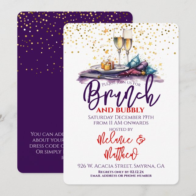 Christmas Brunch and Bubbly Party Invitation (Front/Back)