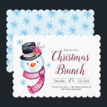 Christmas Brunch Cute Watercolor Snowman Script Invitation<br><div class="desc">Cute Watercolor snowman in top hat with poinsettia and striped scarf illustration. Use the template to adjust the text for your Christmas brunch. Artwork by Valarie Wade.</div>