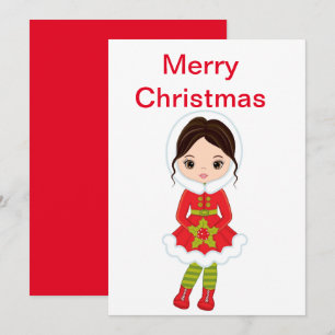 Christmas Brunette Doll   Holiday Card