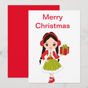 Christmas Brunette Doll  with A Gift Holiday Card
