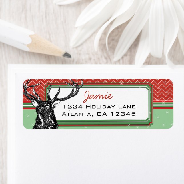Christmas Buck Deer Zig Zag Motif Retour Adresse (En situation)